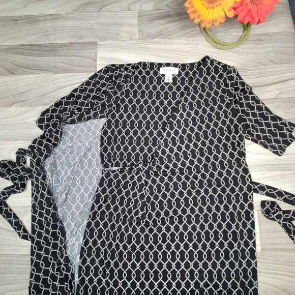 Motherhood Maternity Size Small Faux Wrap Dress Black Chain Knee Length Stretch - Picture 3 of 11